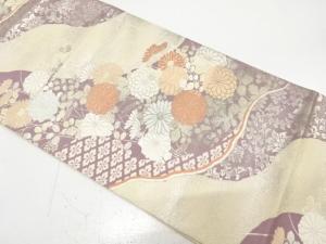 アンティーク　道長取りに菊・萩模様織り出し袋帯（材料）